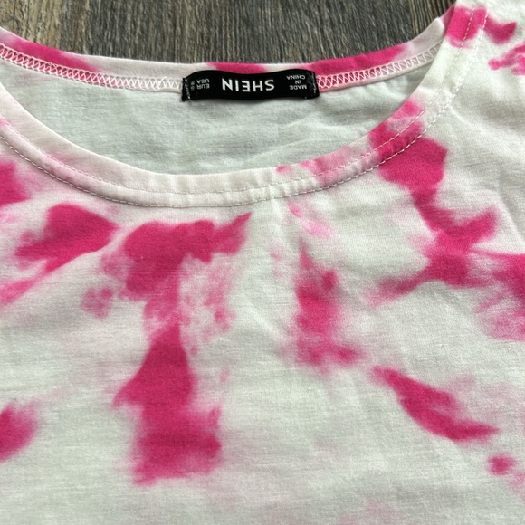 Shein Tie Dye 2 Piece Set Cropped Outfit Tank Top Shorts Pink White Women Small - Picture 3 of 11